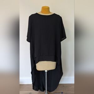 Prettygarden sz L Black High Low Short Sleeve Shirt